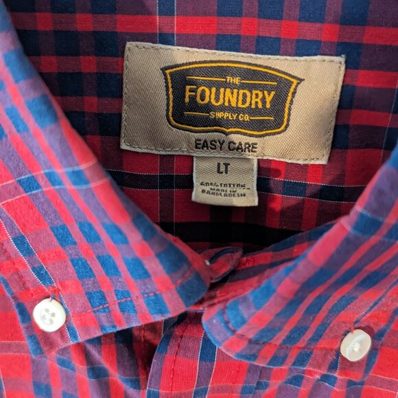 Mens Big & Tall Red & Blue Plaid Foundry Button-Down Long (Large Tall) - Picture 3 of 6